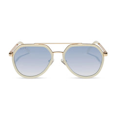 JOEY - COURTSIDE IVORY + GOLD METAL + SLATE GRADIENT FLASH SUNGLASSES