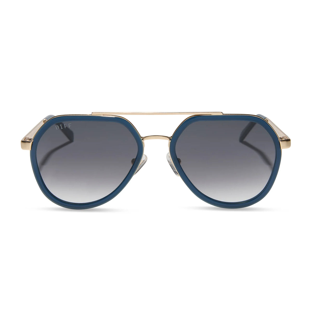 JOEY - CLUBHOUSE BLUE + BRUSHED GOLD METAL + GREY GRADIENT SUNGLASSES