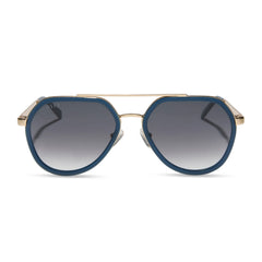 JOEY - CLUBHOUSE BLUE + BRUSHED GOLD METAL + GREY GRADIENT SUNGLASSES
