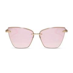 BECKY V - BRUSHED GOLD + CHERRY BLOSSOM MIRROR SUNGLASSES